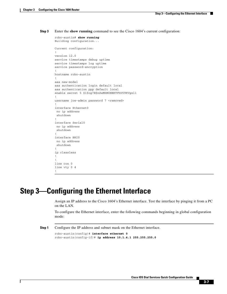 Step 3-configuring the ethernet interface, Step 3—configuring the ethernet interface | Cisco 1604 User Manual | Page 7 / 22