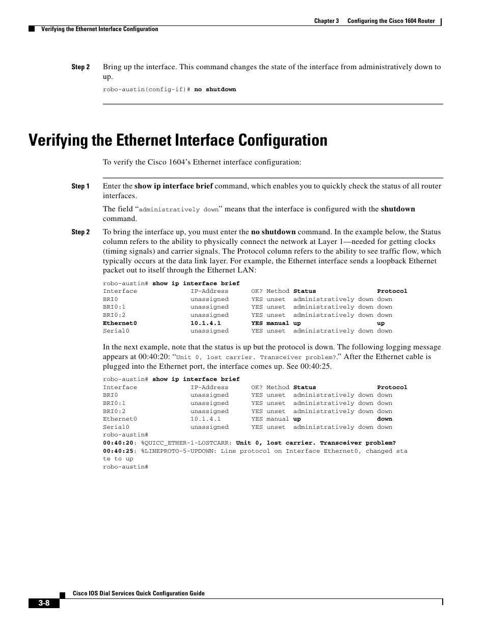 Verifying the ethernet interface configuration | Cisco 1604 User Manual | Page 8 / 22