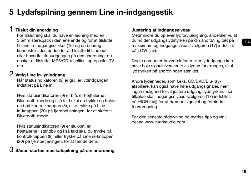 5 lydafspilning gennem line in-indgangsstik | Ruark Audio MR1 User Manual | Page 19 / 96
