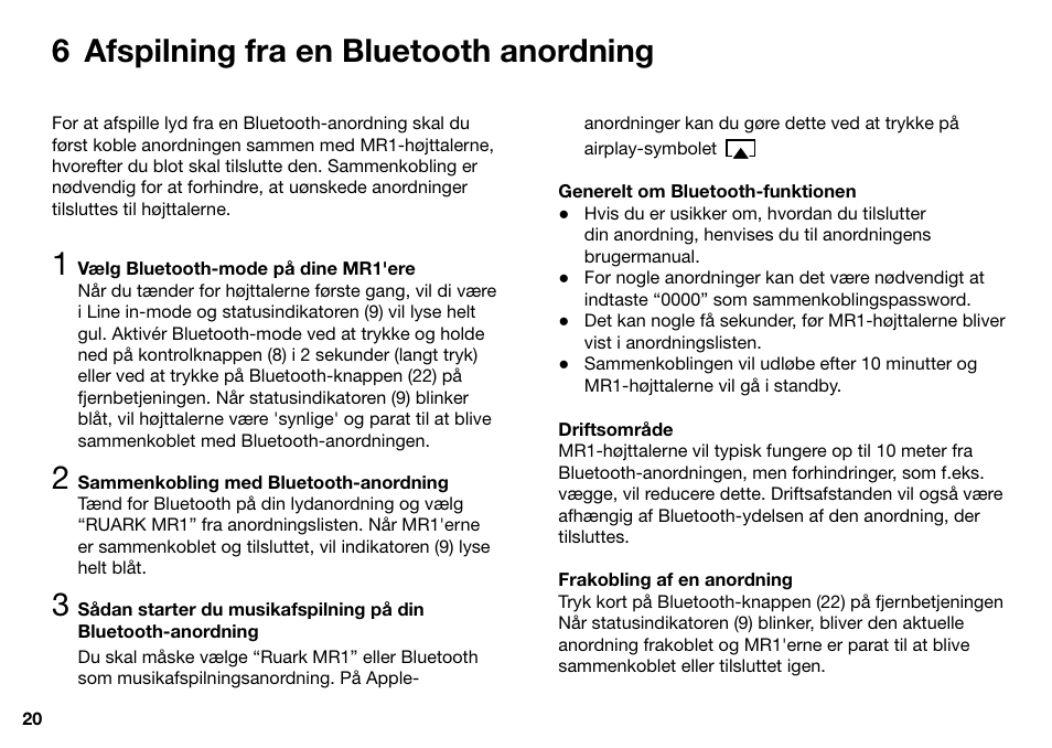 6 afspilning fra en bluetooth anordning | Ruark Audio MR1 User Manual | Page 20 / 96