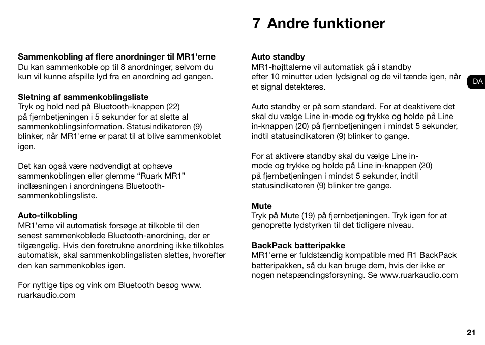 7 andre funktioner | Ruark Audio MR1 User Manual | Page 21 / 96