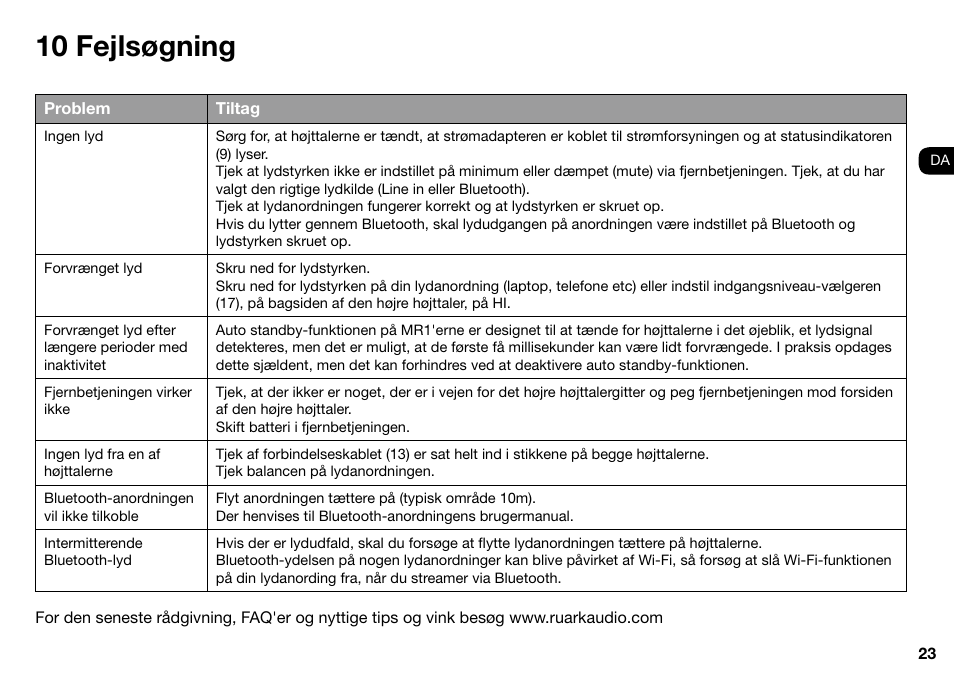 10 fejlsøgning, 9 statusindikator-lys | Ruark Audio MR1 User Manual | Page 23 / 96