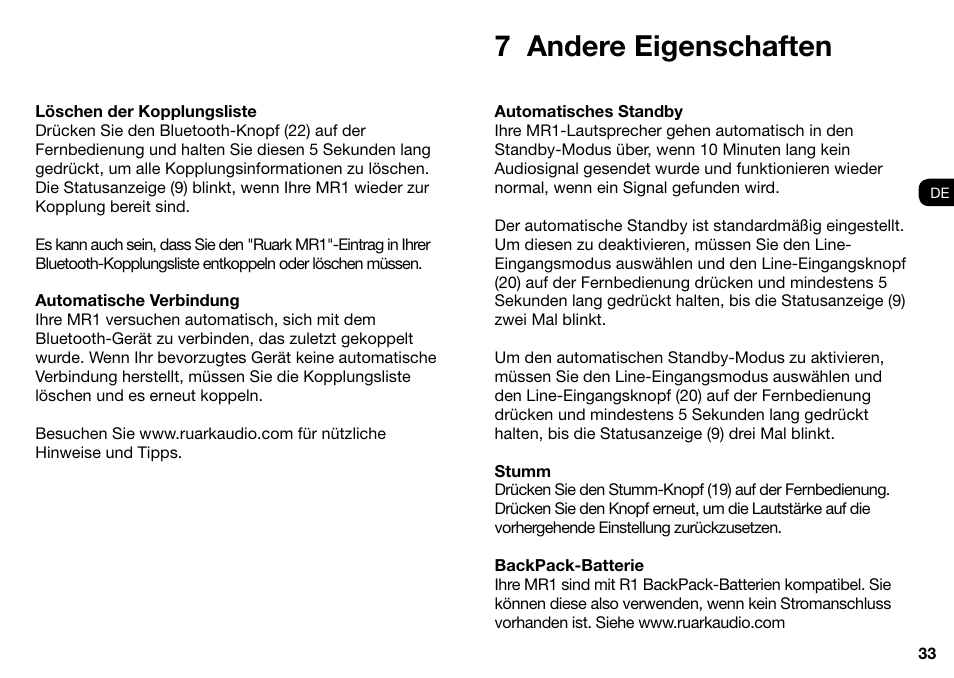 7 andere eigenschaften | Ruark Audio MR1 User Manual | Page 33 / 96