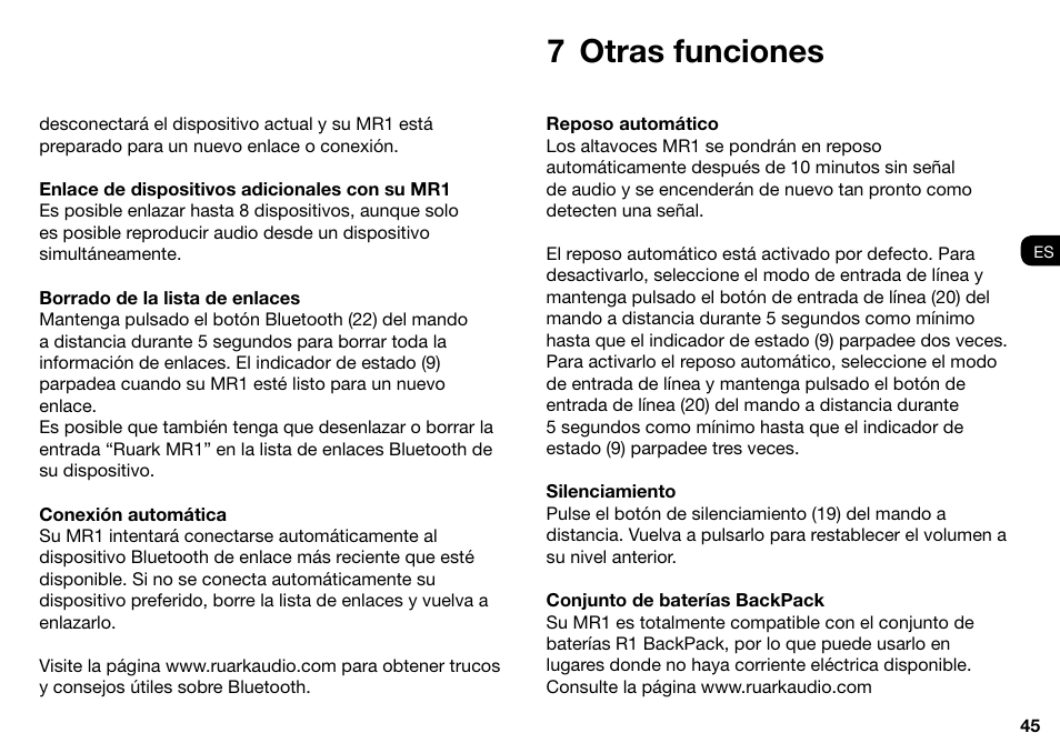 7 otras funciones | Ruark Audio MR1 User Manual | Page 45 / 96