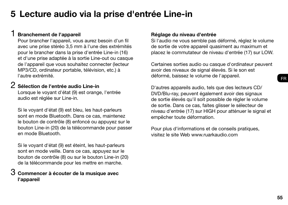 5 lecture audio via la prise d'entrée line-in | Ruark Audio MR1 User Manual | Page 55 / 96