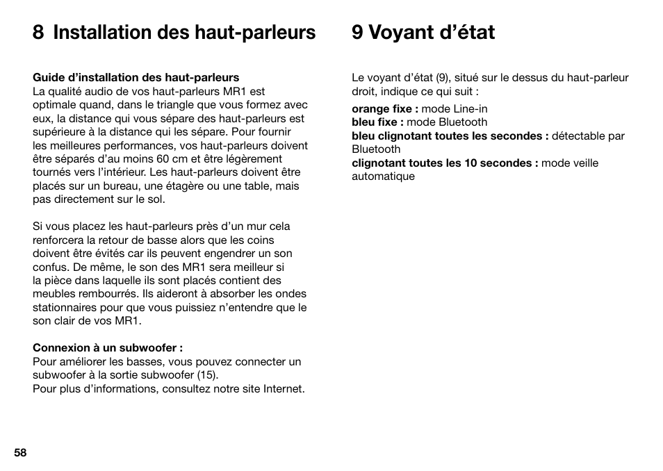 8 installation des haut-parleurs 9 voyant d’état | Ruark Audio MR1 User Manual | Page 58 / 96