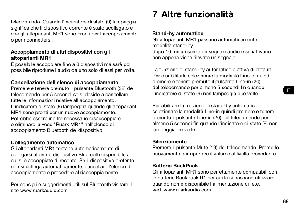 7 altre funzionalità | Ruark Audio MR1 User Manual | Page 69 / 96