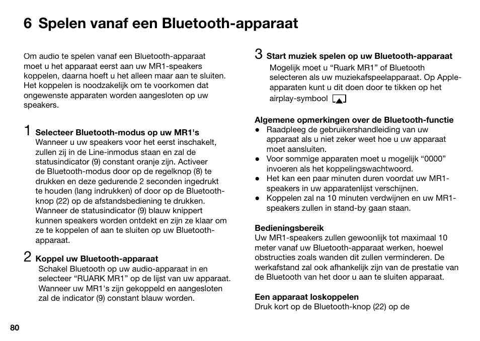 6 spelen vanaf een bluetooth-apparaat | Ruark Audio MR1 User Manual | Page 80 / 96