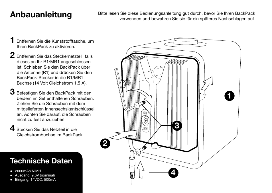 Anbauanleitung, Technische daten | Ruark Audio BackPack User Manual | Page 10 / 32