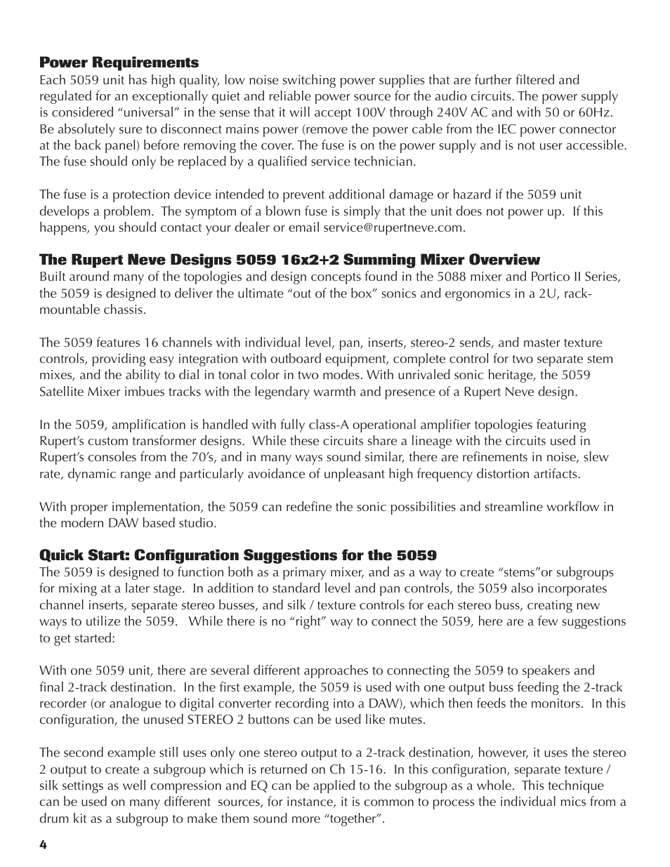 Rupert Neve Satellite 5059 16x2+2 Mixer User Manual | Page 4 / 16