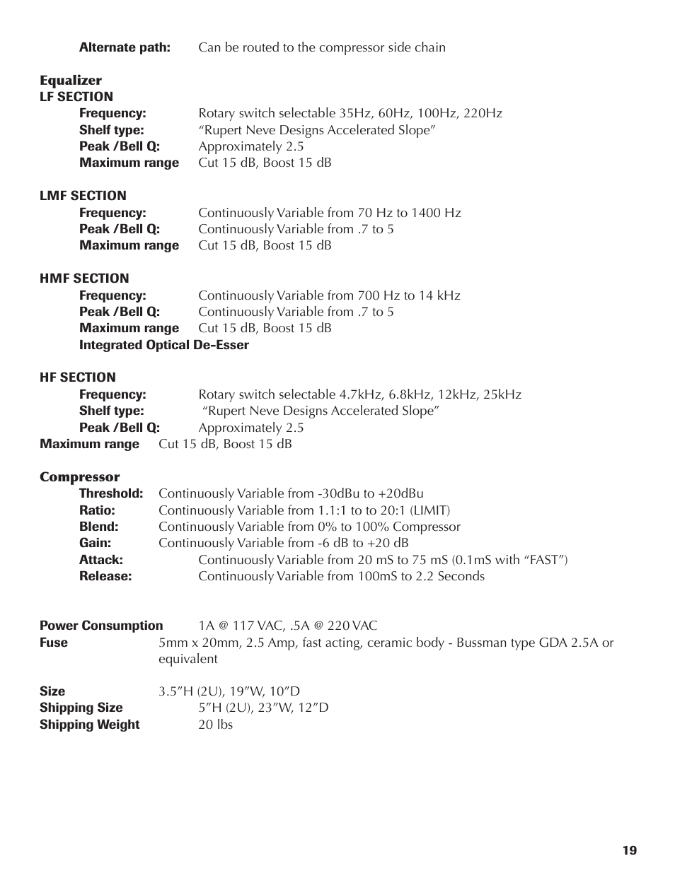 Rupert Neve Portico II - Channel User Manual | Page 19 / 22