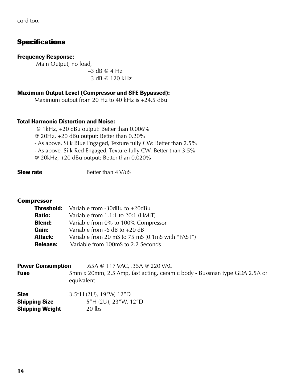Rupert Neve Portico II - Master Buss Processor User Manual | Page 14 / 20