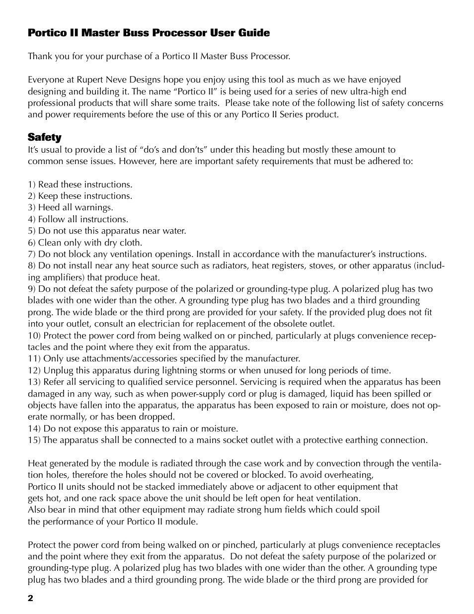 Rupert Neve Portico II - Master Buss Processor User Manual | Page 2 / 20
