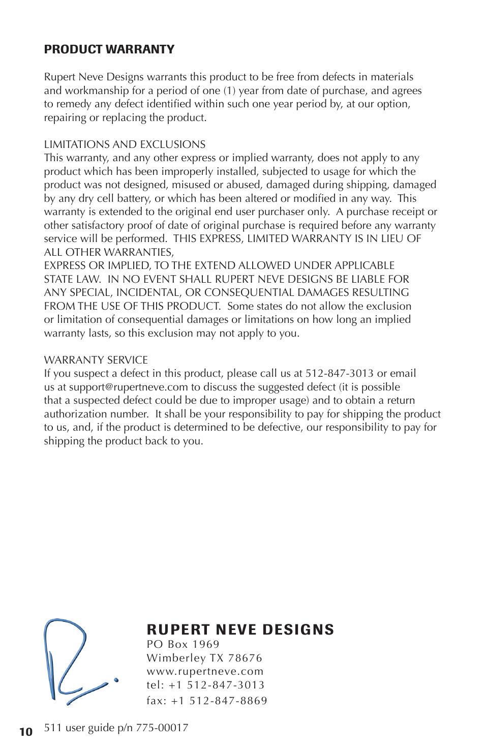 Rupert neve designs | Rupert Neve 511 - 500 Series Mic Pre with Silk User Manual | Page 10 / 10