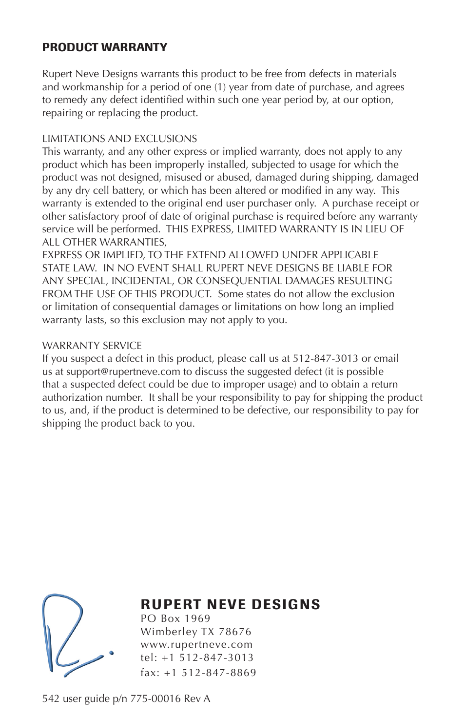 Rupert neve designs | Rupert Neve Portico 542 - 500 Series Tape Emulator with Silk User Manual | Page 11 / 11
