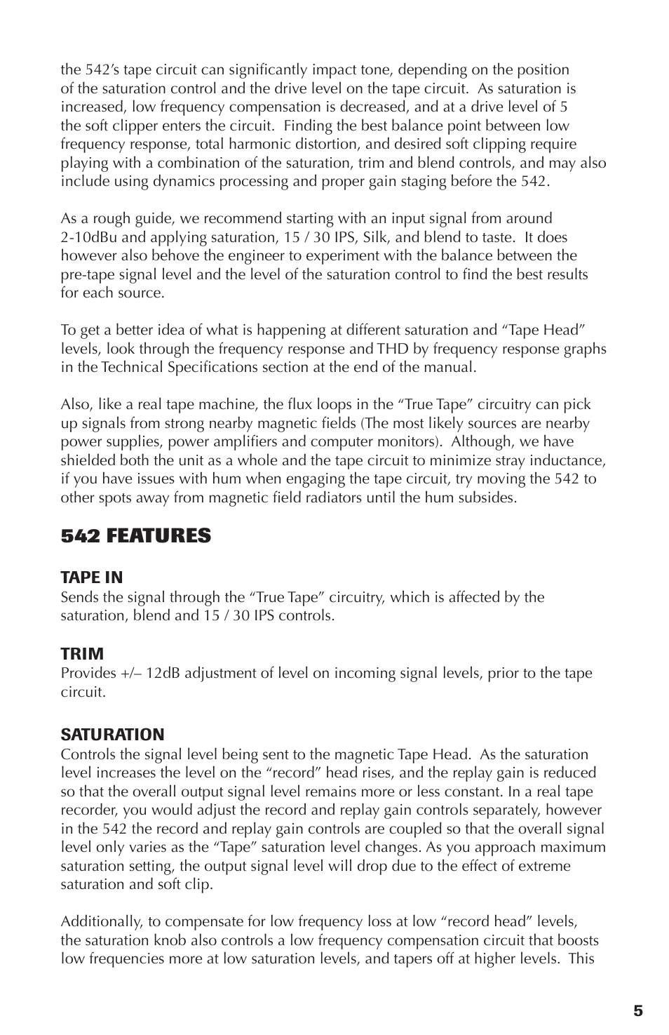 542 features | Rupert Neve Portico 542 - 500 Series Tape Emulator with Silk User Manual | Page 5 / 11