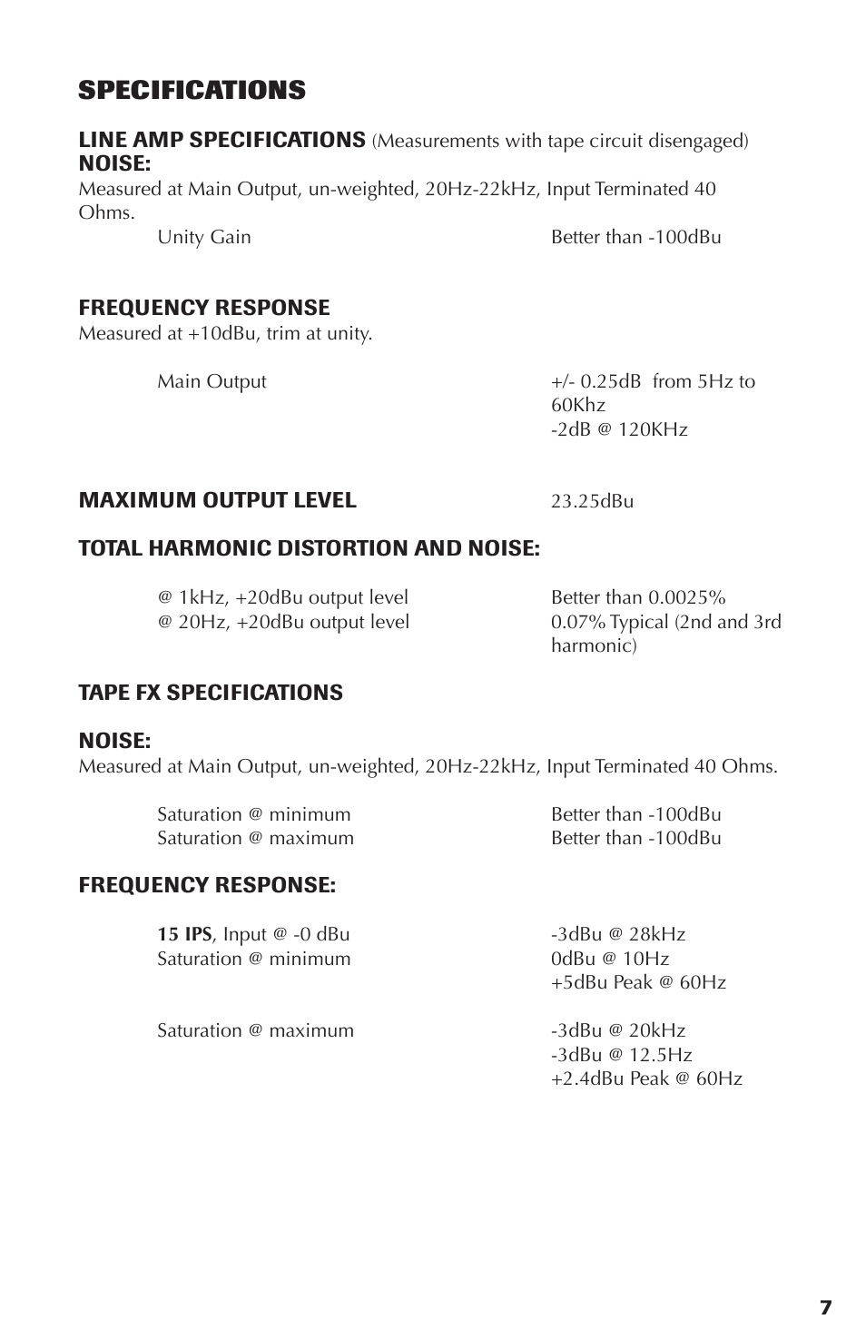Specifications | Rupert Neve Portico 542 - 500 Series Tape Emulator with Silk User Manual | Page 7 / 11