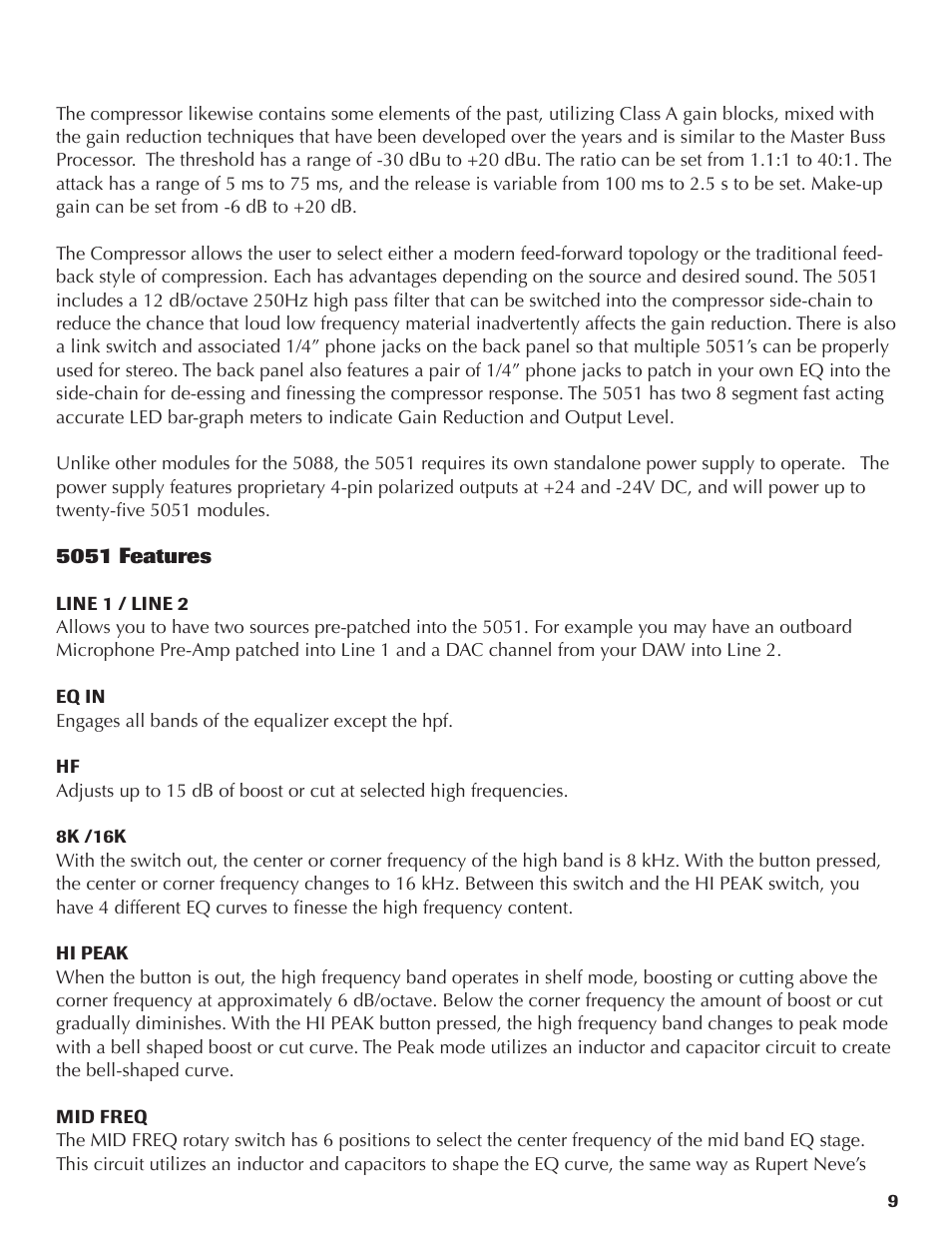 Rupert Neve Shelford 5051 Inductor EQ / Compressor User Manual | Page 9 / 17