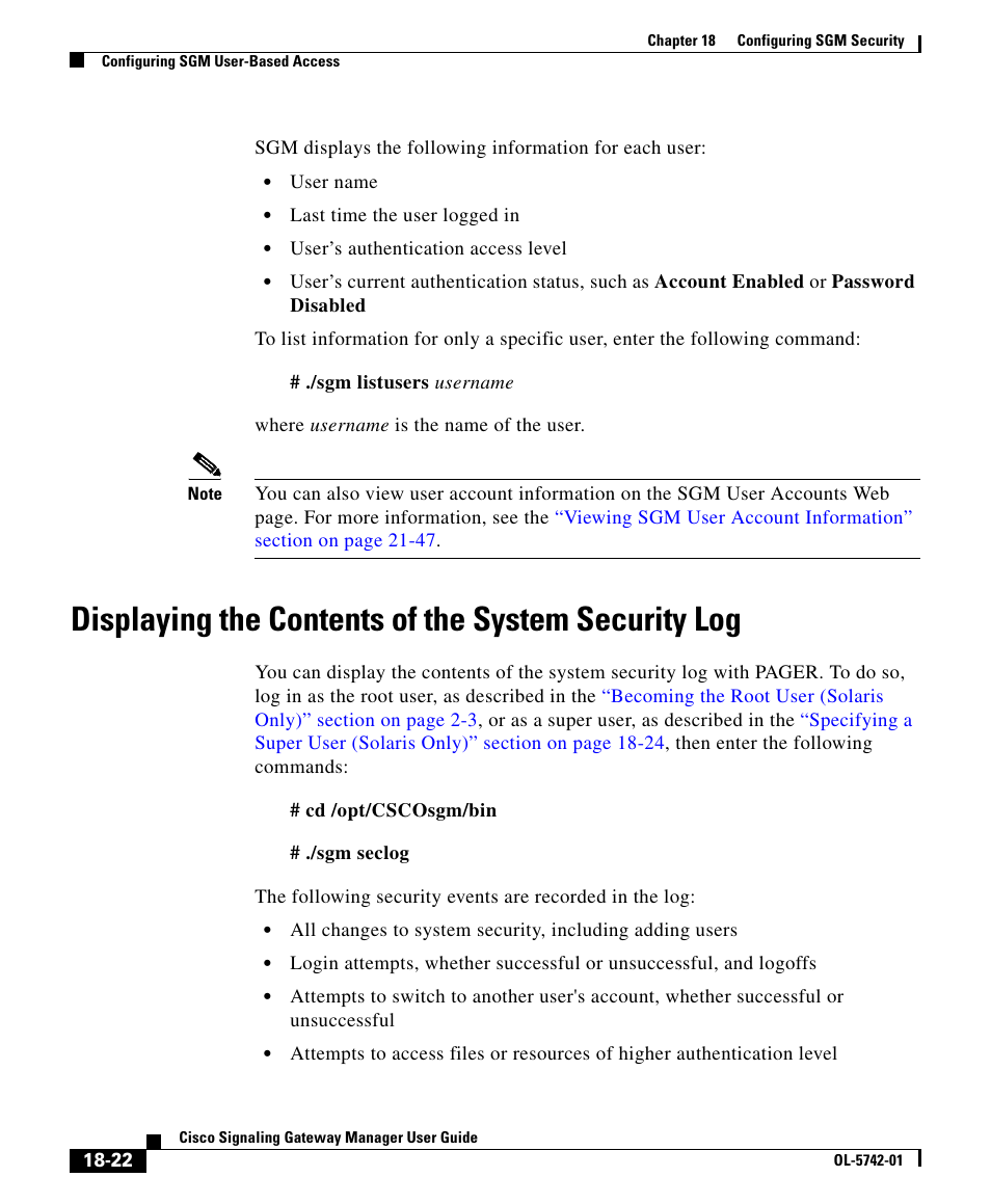 Displaying the contents of the system security log | Cisco OL-5742-01 User Manual | Page 22 / 42