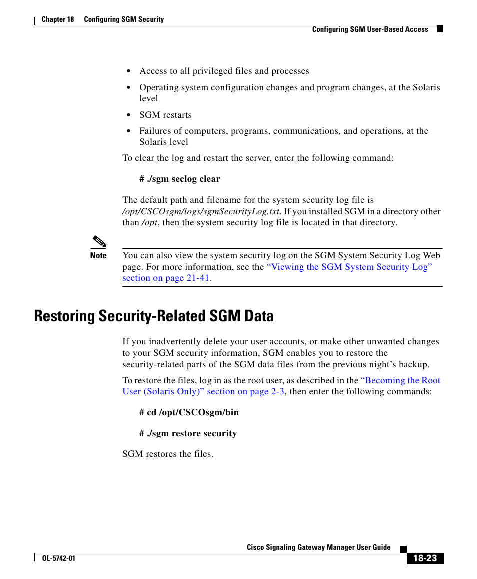 Restoring security-related sgm data | Cisco OL-5742-01 User Manual | Page 23 / 42