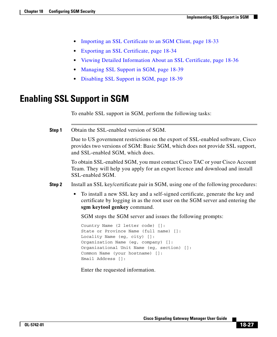 Enabling ssl support in sgm | Cisco OL-5742-01 User Manual | Page 27 / 42