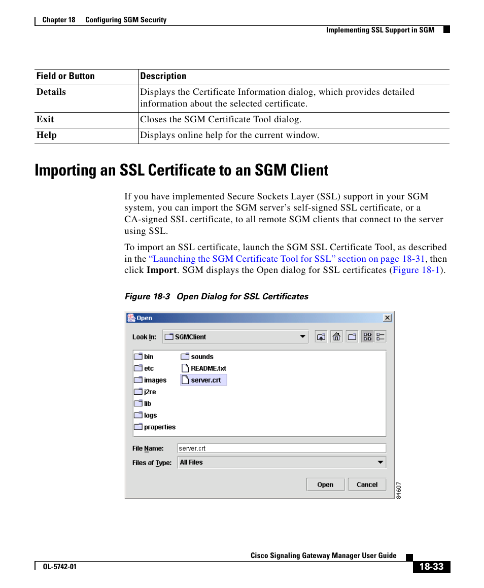 Importing an ssl certificate to an sgm client | Cisco OL-5742-01 User Manual | Page 33 / 42