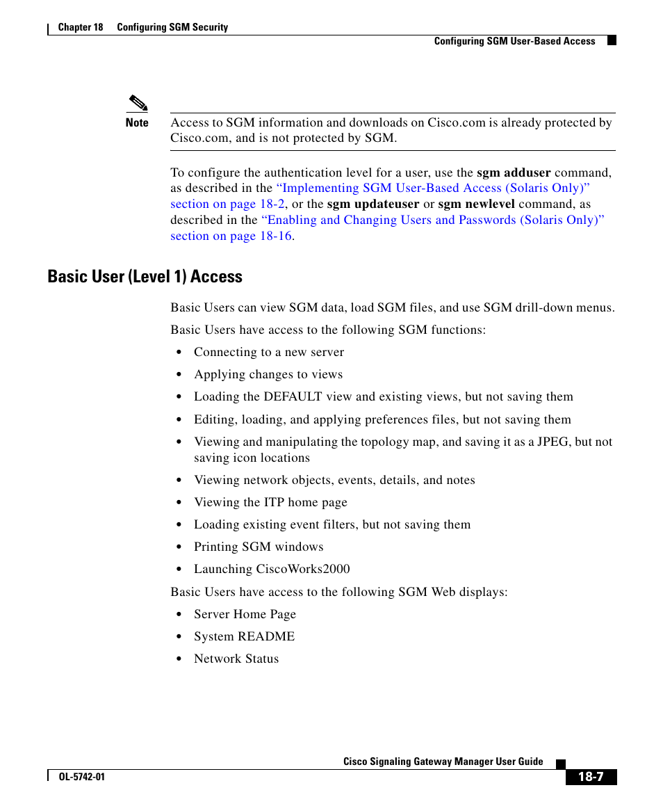 Basic user (level 1) access | Cisco OL-5742-01 User Manual | Page 7 / 42