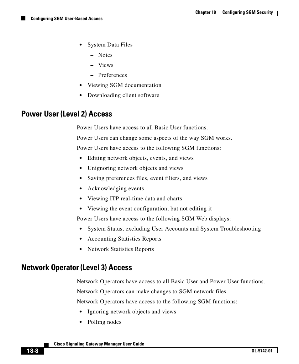 Power user (level 2) access, Network operator (level 3) access | Cisco OL-5742-01 User Manual | Page 8 / 42