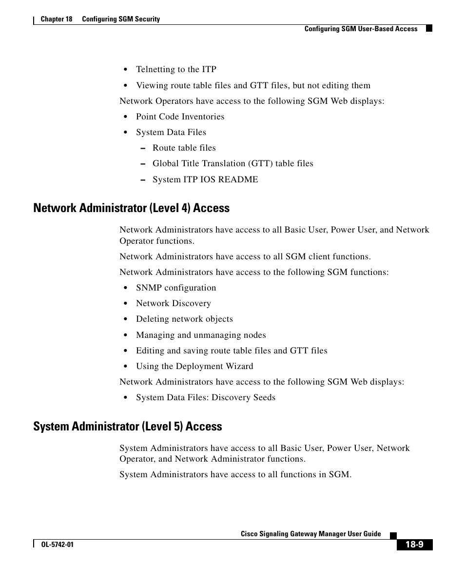 Network administrator (level 4) access, System administrator (level 5) access | Cisco OL-5742-01 User Manual | Page 9 / 42