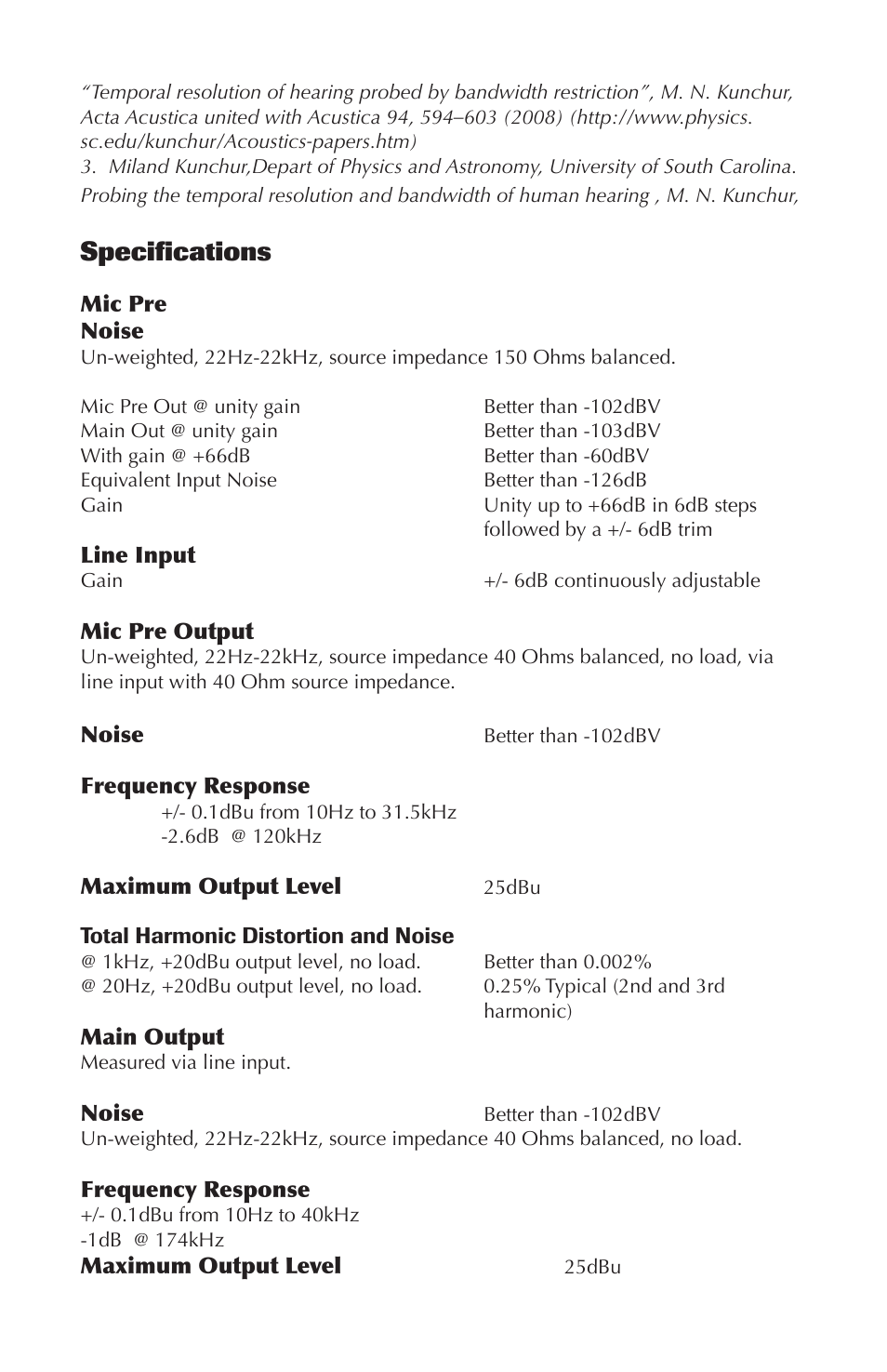 Specifications | Rupert Neve Shelford 5052: Mic Pre / Inductor EQ User Manual | Page 12 / 16