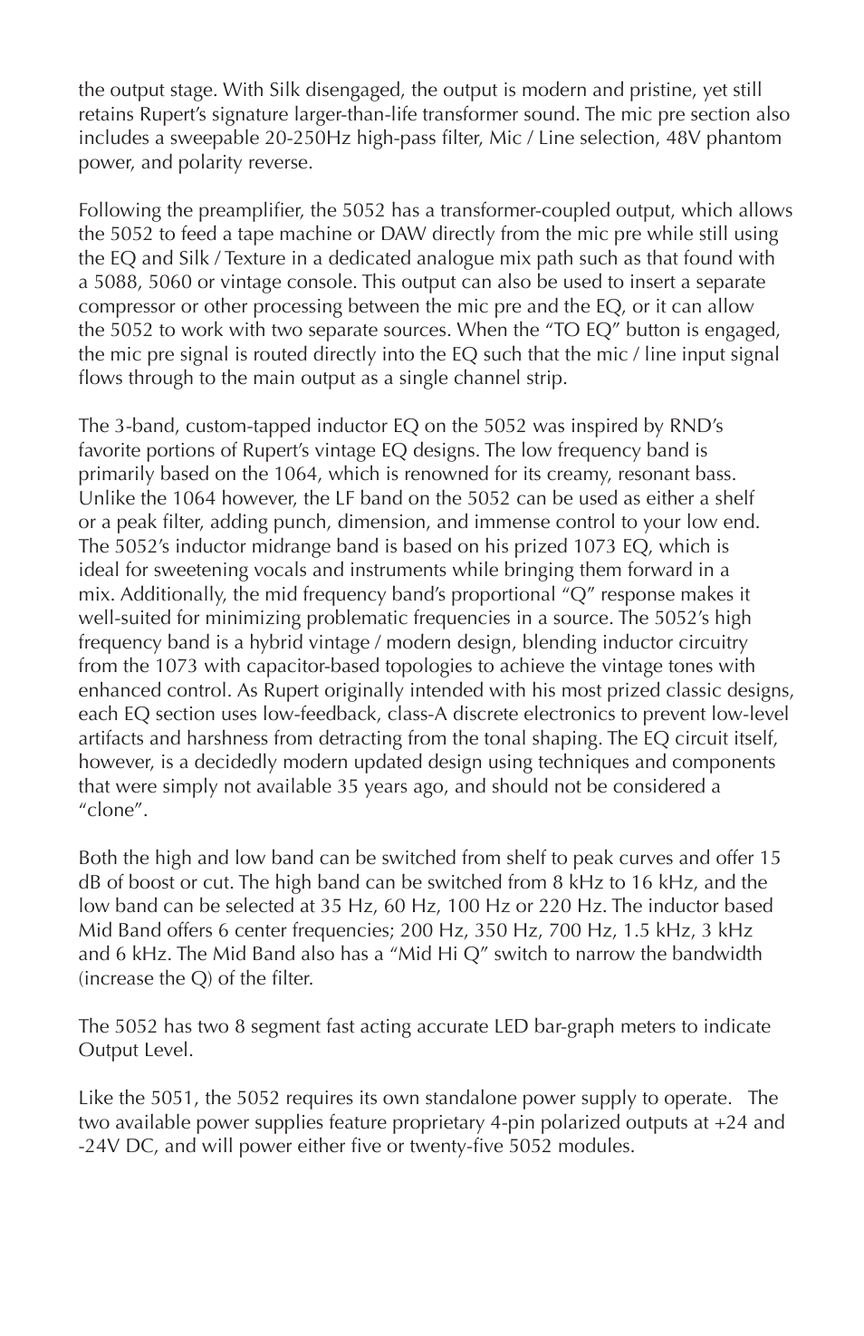 Rupert Neve Shelford 5052: Mic Pre / Inductor EQ User Manual | Page 6 / 16