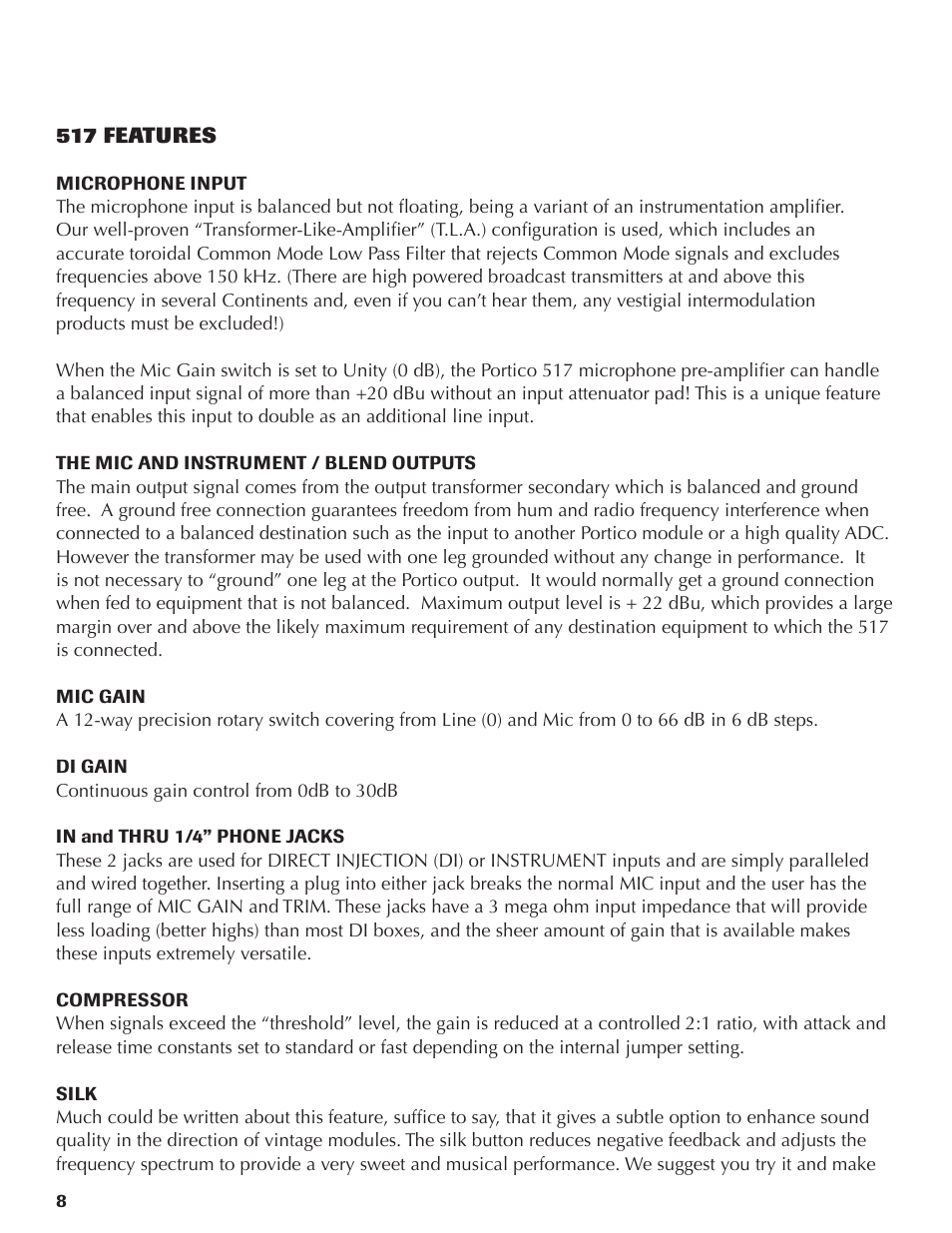 Rupert Neve 517 - 500 series DI/Pre/Comp User Manual | Page 8 / 11