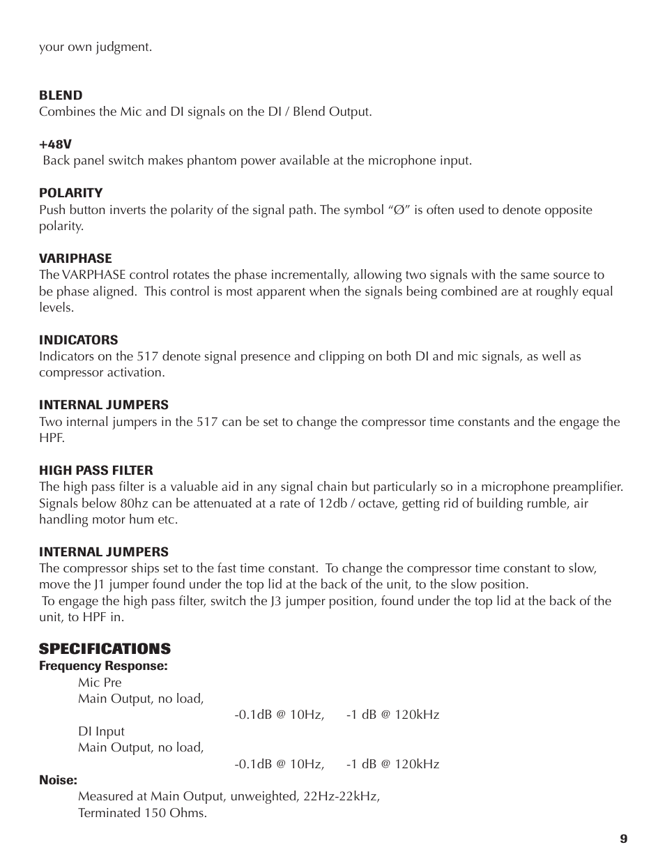 Rupert Neve 517 - 500 series DI/Pre/Comp User Manual | Page 9 / 11