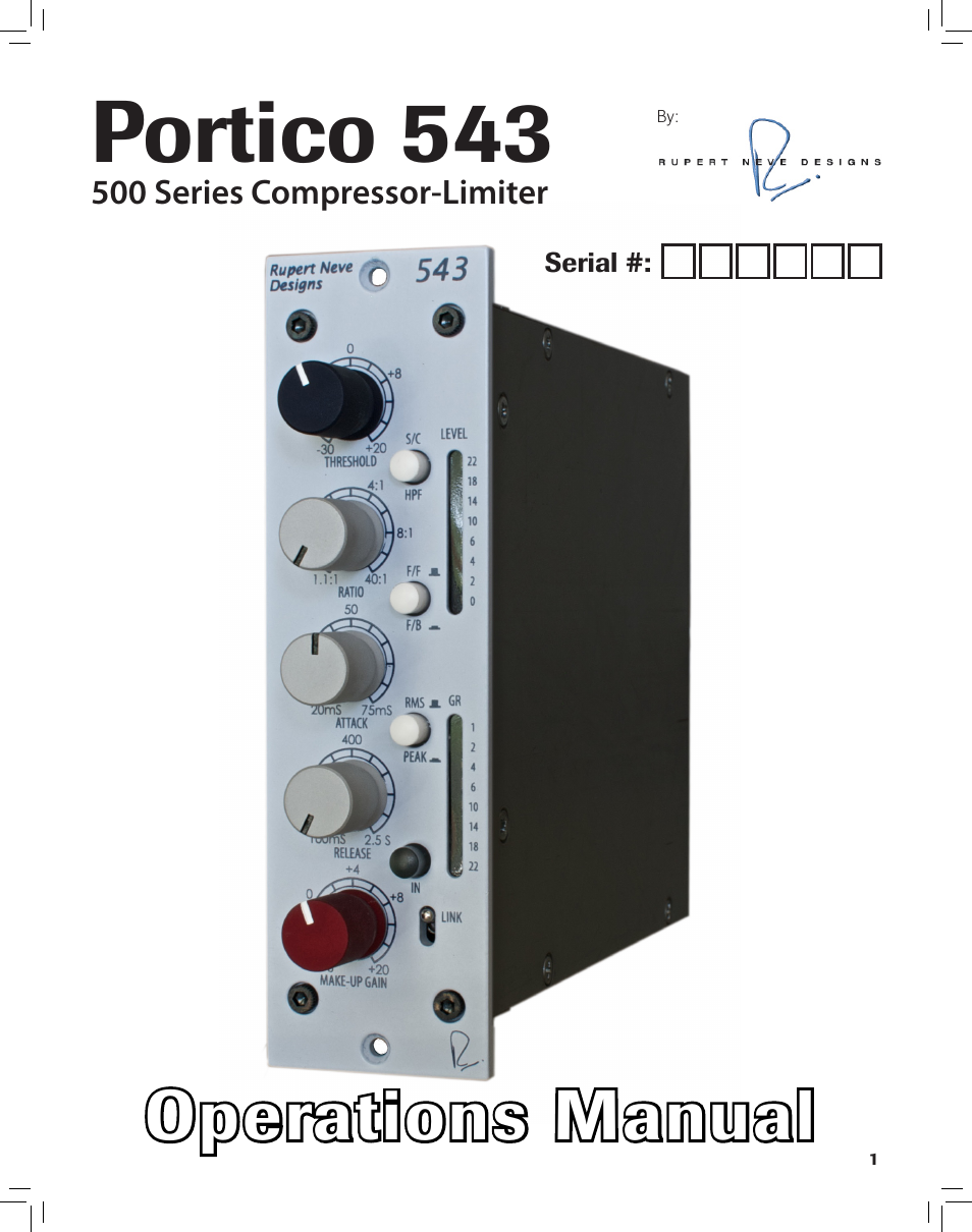 Rupert Neve 543 - 500 Series Mono Compressor-Limiter User Manual | 11 pages