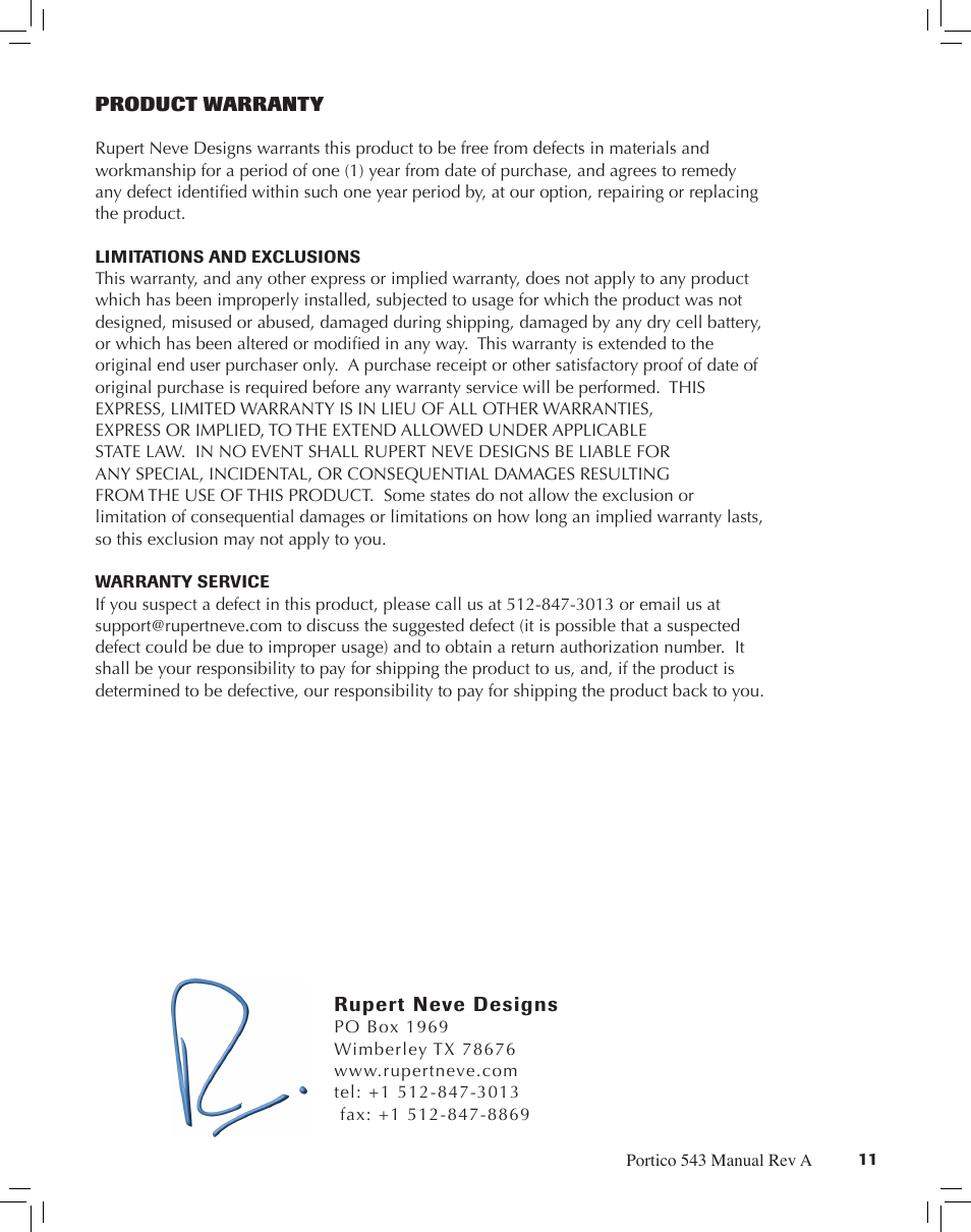 Rupert Neve 543 - 500 Series Mono Compressor-Limiter User Manual | Page 11 / 11
