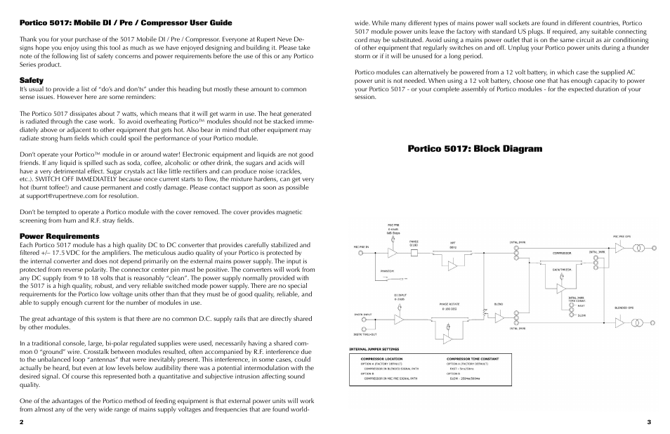 Portico 5017: block diagram | Rupert Neve Portico 5017 - Mobile DI/Pre/Comp User Manual | Page 2 / 8