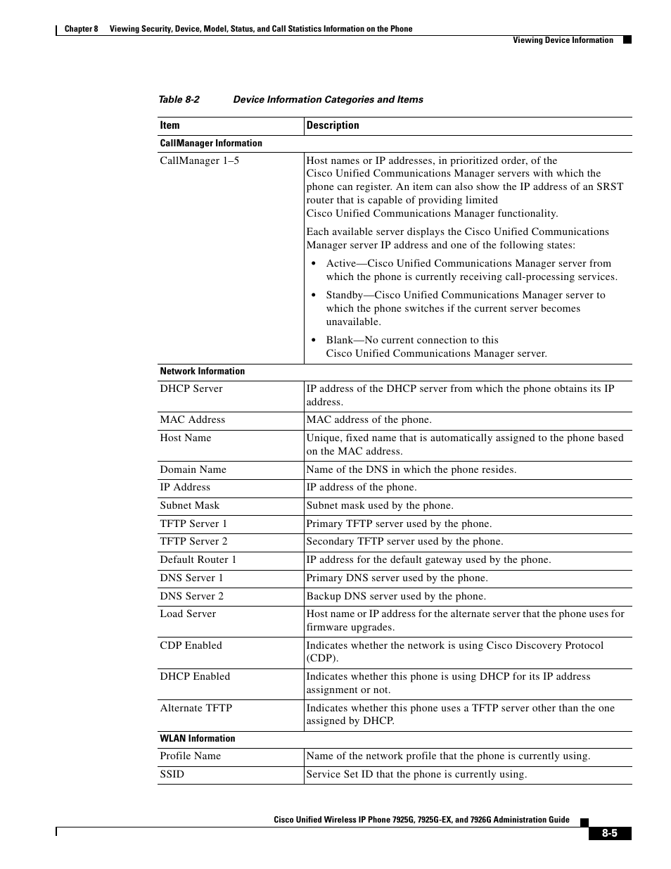 Table 8-2 | Cisco 7925G-EX User Manual | Page 5 / 16