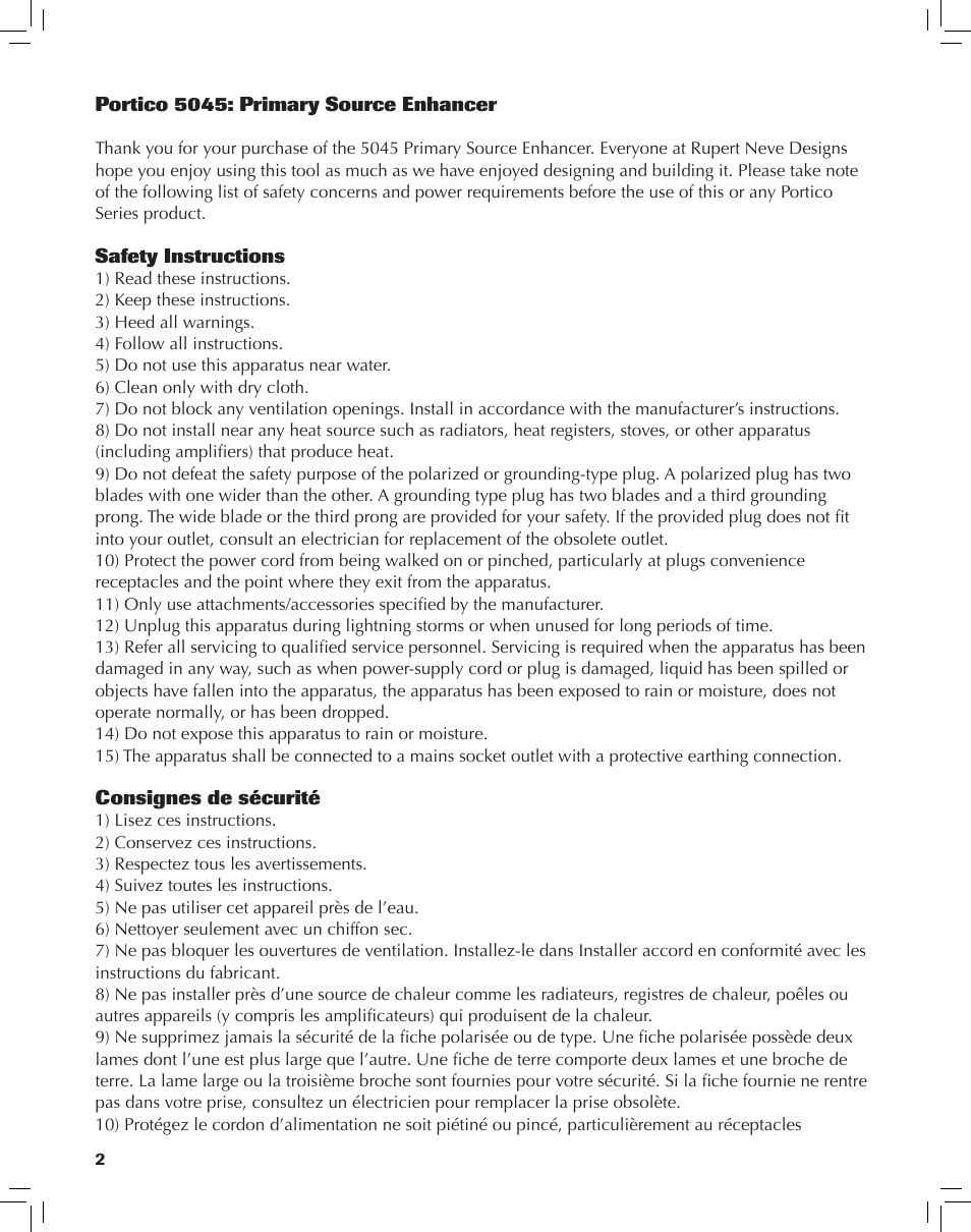 Rupert Neve Portico 5045: Primary Source Enhancer User Manual | Page 2 / 10