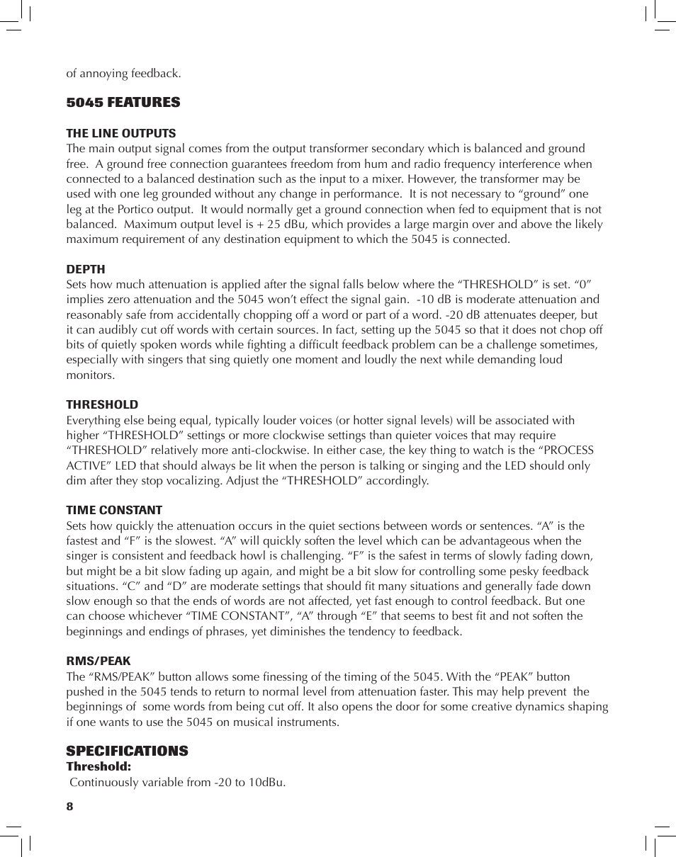 Rupert Neve Portico 5045: Primary Source Enhancer User Manual | Page 8 / 10
