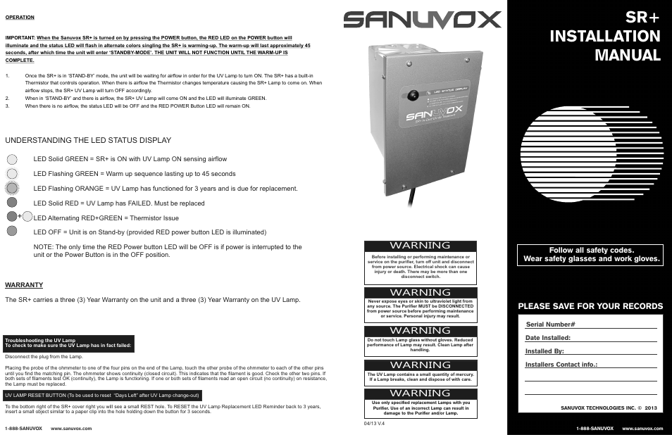 Sanuvox SR+ User Manual | 2 pages