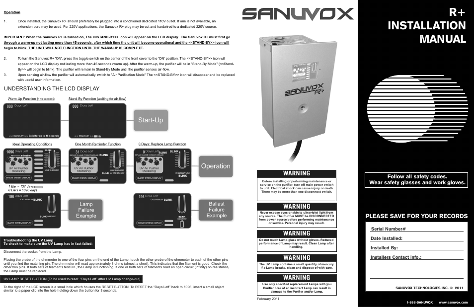 Sanuvox R+ User Manual | 2 pages