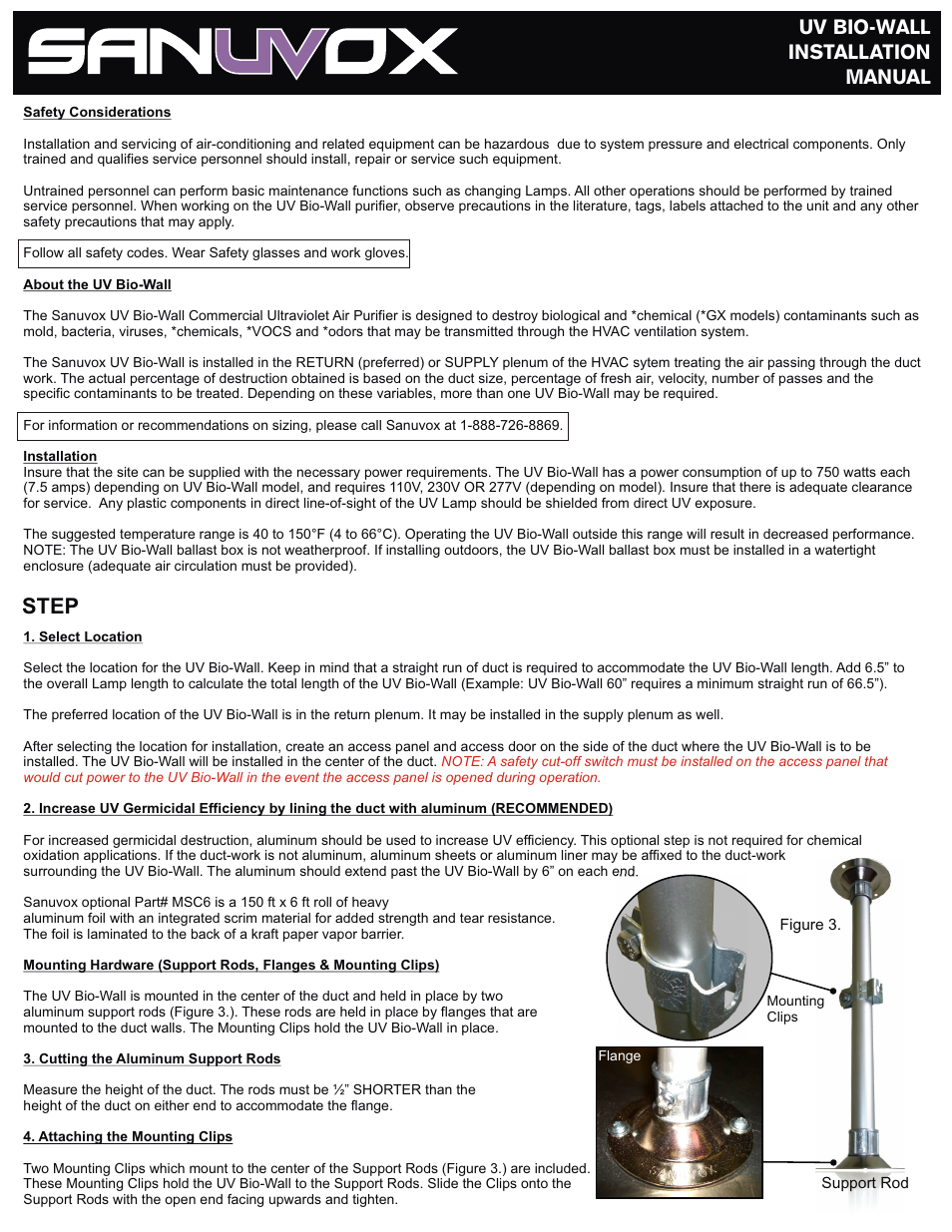 Step, Uv bio-wall installation manual | Sanuvox UV BIO-WALL User Manual | Page 3 / 5