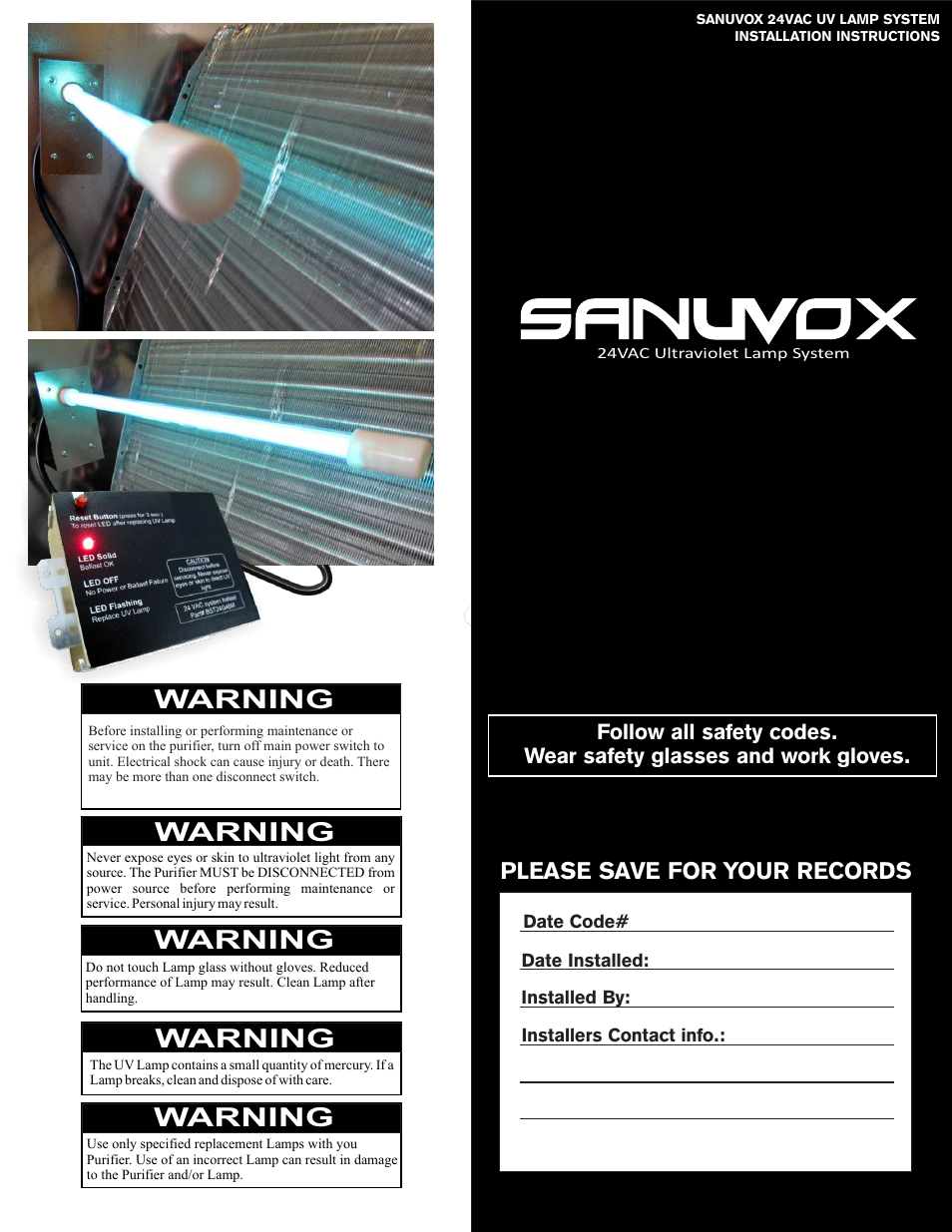 Sanuvox SABER LOW VOLTAGE 24V User Manual | 2 pages