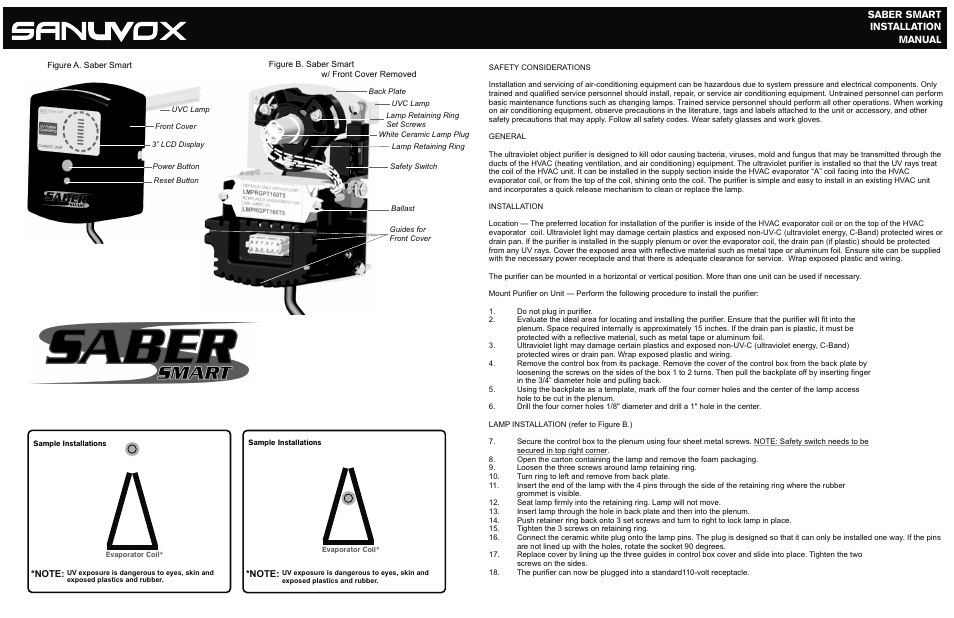 Saber smart installation manual | Sanuvox SABER SMART User Manual | Page 2 / 2