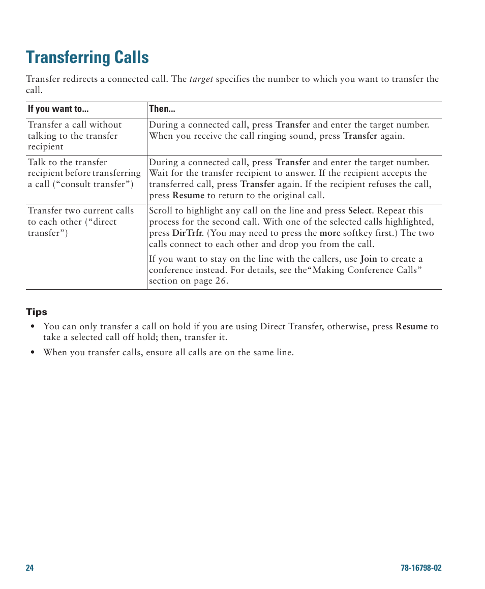 Transferring calls | Cisco 7985G User Manual | Page 30 / 64