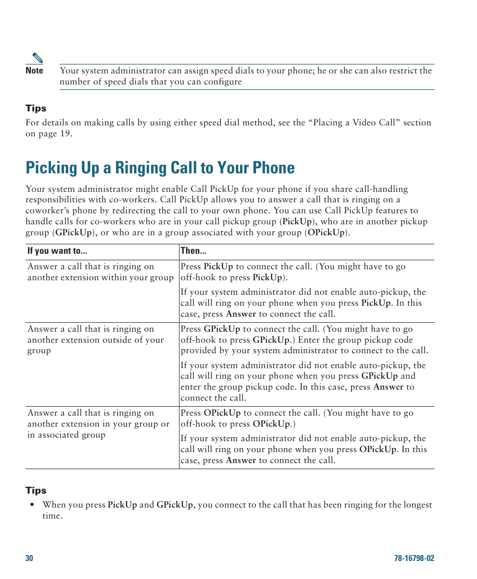 Picking up a ringing call to your phone | Cisco 7985G User Manual | Page 36 / 64