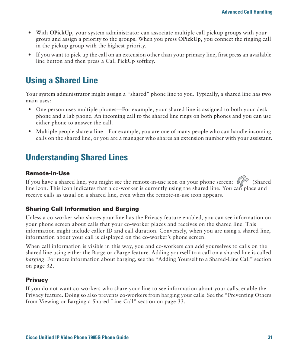 Using a shared line, Understanding shared lines | Cisco 7985G User Manual | Page 37 / 64