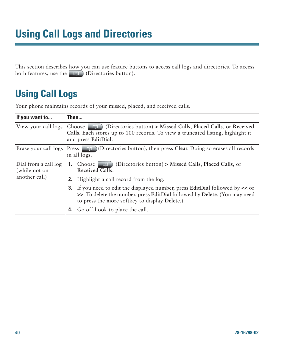 Using call logs and directories, Using call logs | Cisco 7985G User Manual | Page 46 / 64