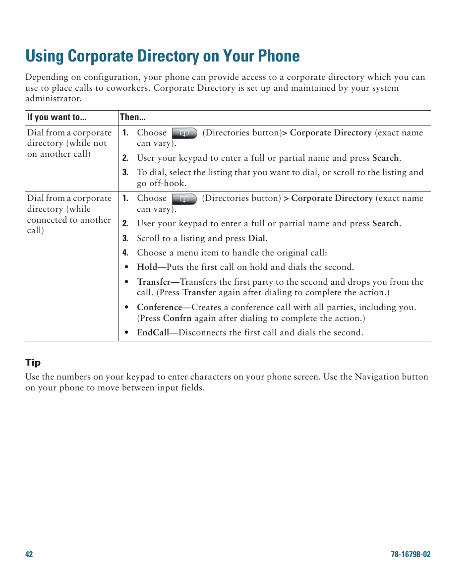 Using corporate directory on your phone | Cisco 7985G User Manual | Page 48 / 64