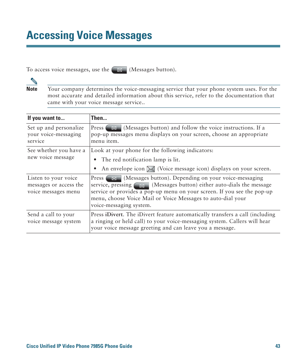 Accessing voice messages | Cisco 7985G User Manual | Page 49 / 64